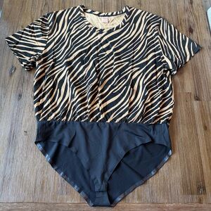 Smash + Tess Women’s Zebra Print Bodysuit in Black and Tan size XL